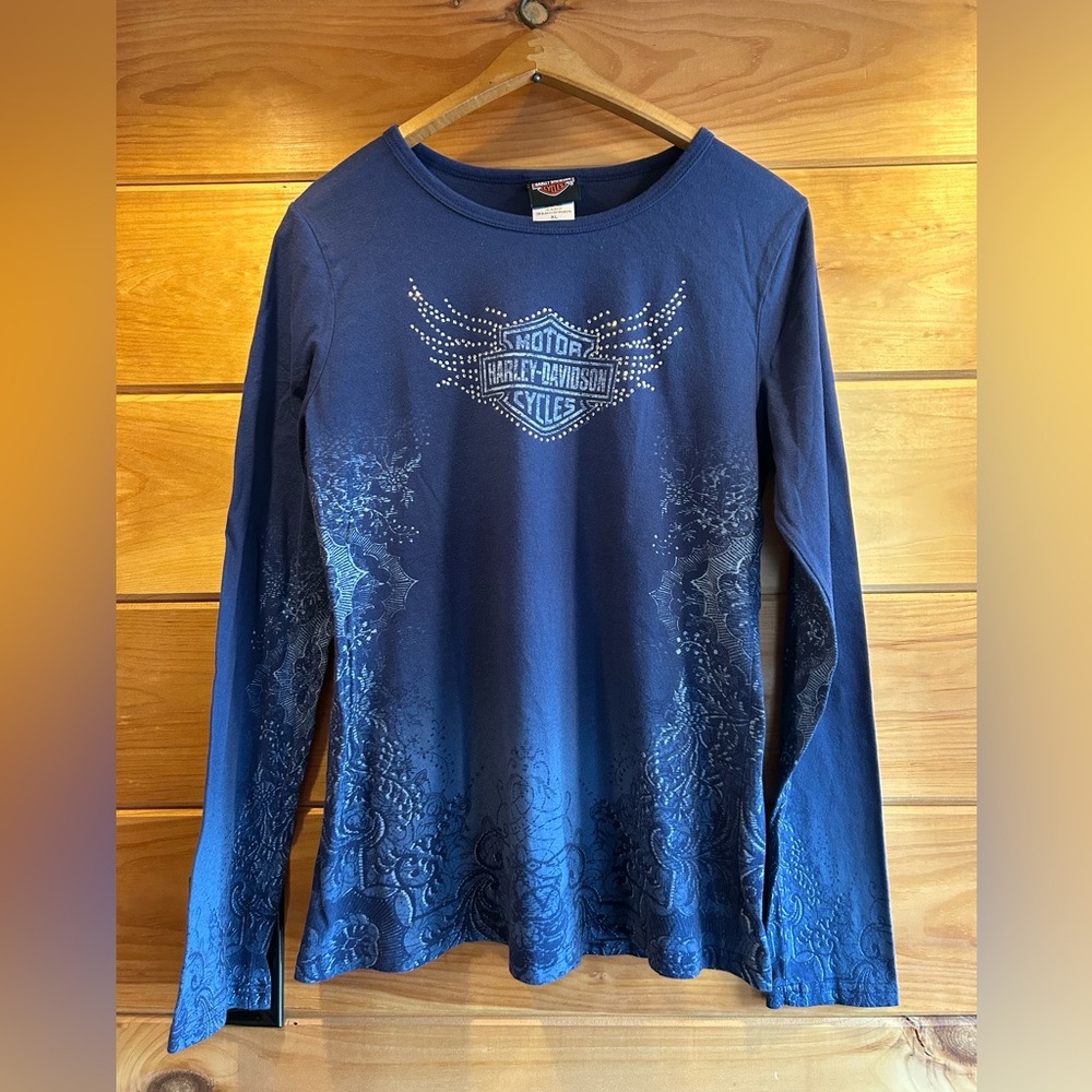 Harley-Davidson Navy Blue Long Sleeve Tee with Studded Logo